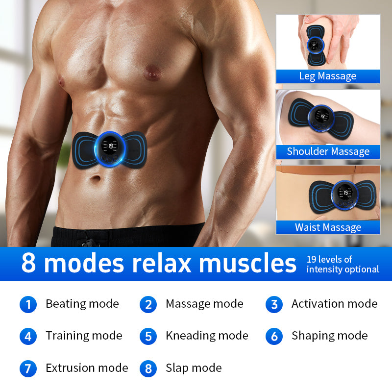 Mini Massager With 5 Pads Portable Electric Muscle Stimulator - Deep Tissue Management Device - Pulse Therapy For Back Shoulder Neck Leg