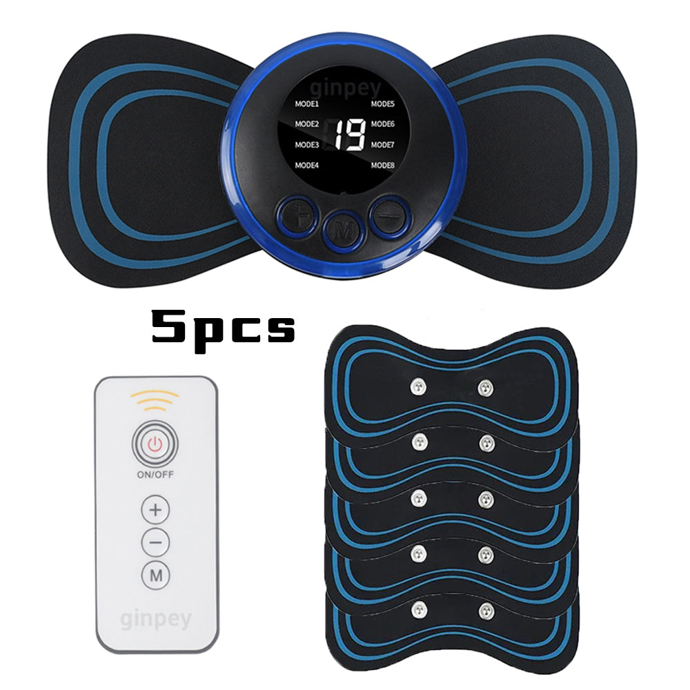 Mini Massager With 5 Pads Portable Electric Muscle Stimulator - Deep Tissue Management Device - Pulse Therapy For Back Shoulder Neck Leg