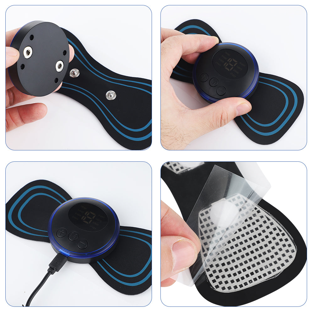 Mini Massager With 5 Pads Portable Electric Muscle Stimulator - Deep Tissue Management Device - Pulse Therapy For Back Shoulder Neck Leg